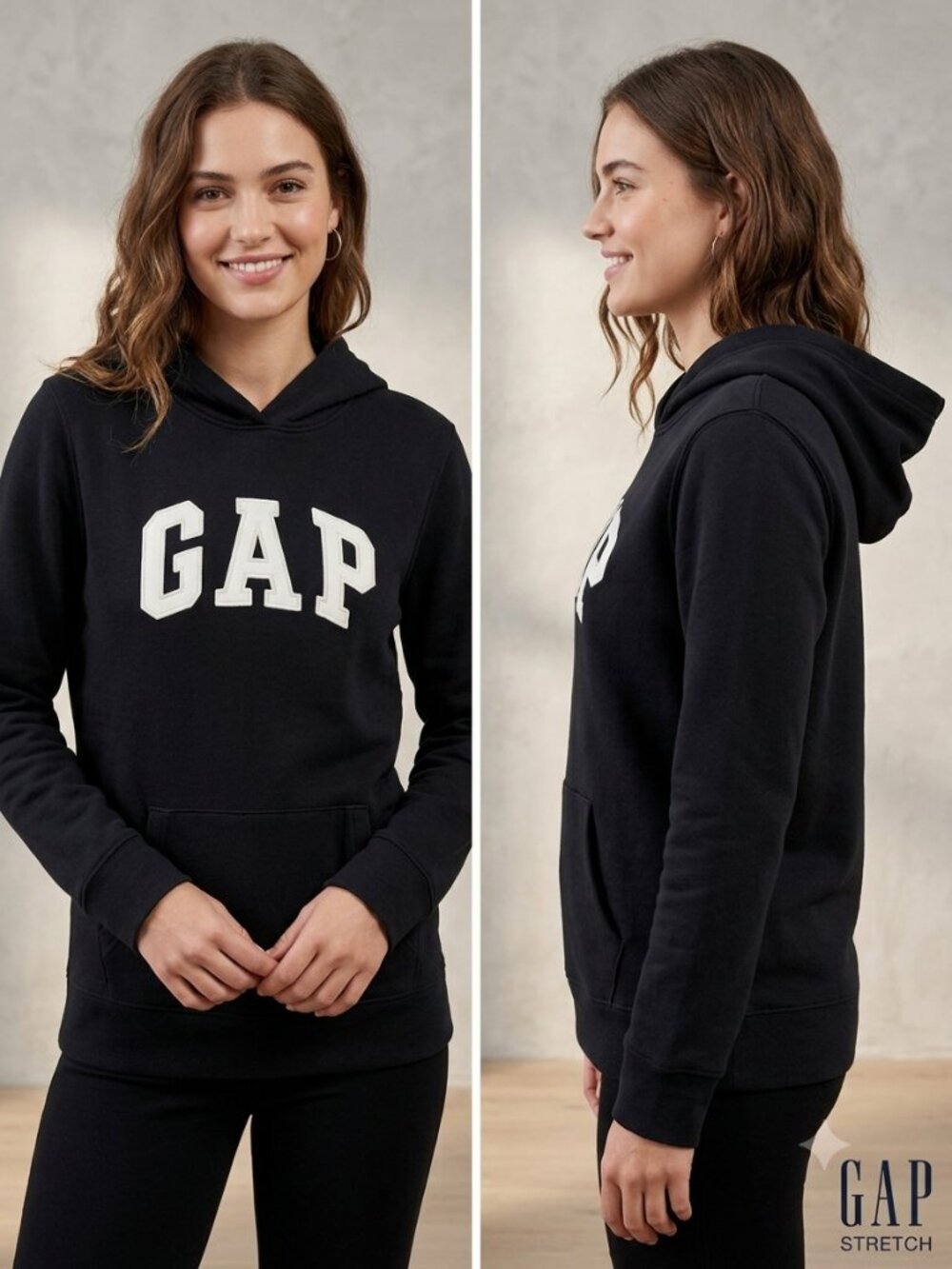 GAP Stretch Y2K Black with Front Pocket Hoodie Women's Sweatshirt - Size Small